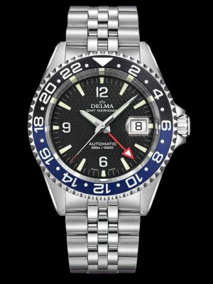 Delma Santiago GMT Meridian Dive Watch - Black with Black/Blue Bezel