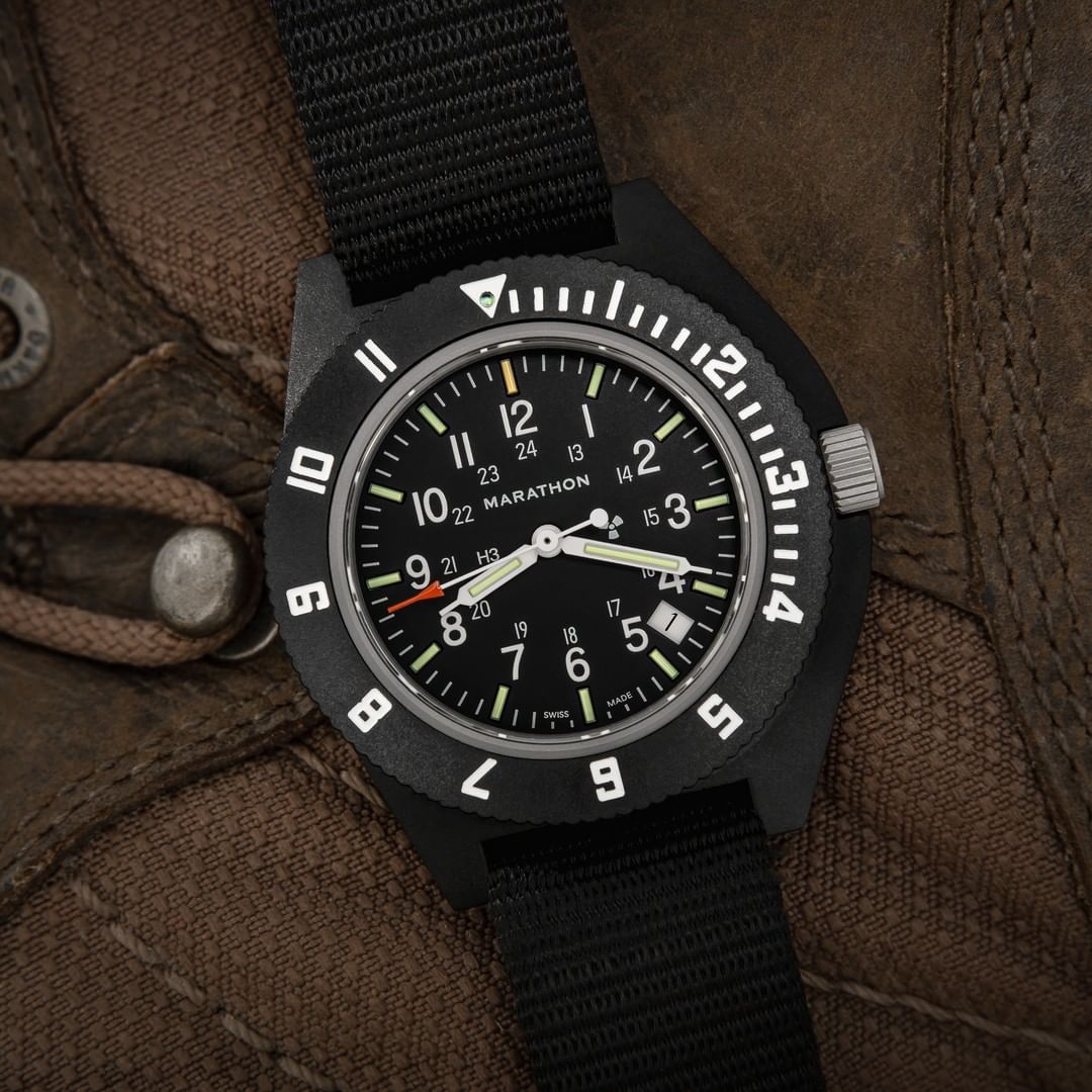 Marathon Pilot Navigator Watch with Date - Black & No Government Markings