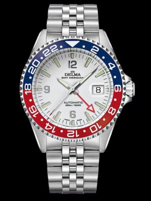 Delma Santiago GMT Meridian Dive Watch - White with Blue/Red Bezel