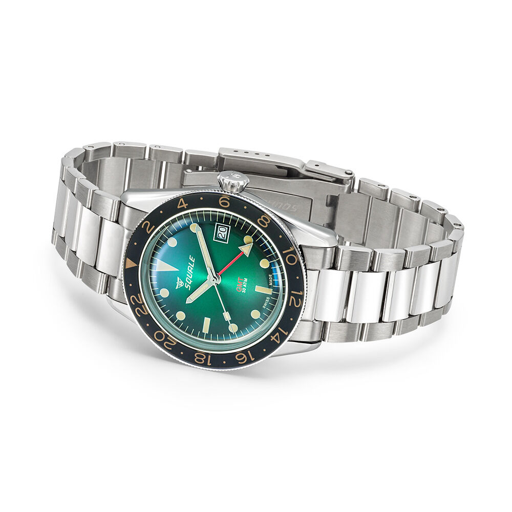 Squale Sub-39 GMT Green Vintage Dive Watch with Bracelet