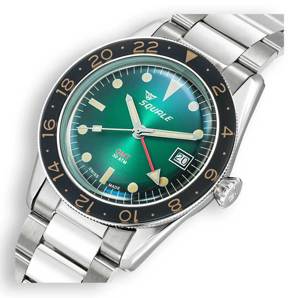 Squale Sub-39 GMT Green Vintage Dive Watch with Bracelet