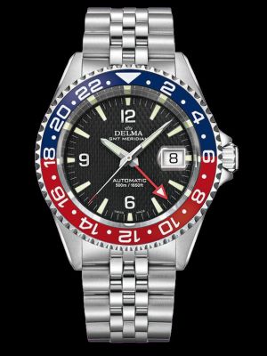 Delma Santiago GMT Meridian Dive Watch - Black with Blue/Red Bezel