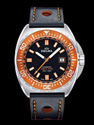 Delma Shell Star Dive Watch - Black with Orange Bezel